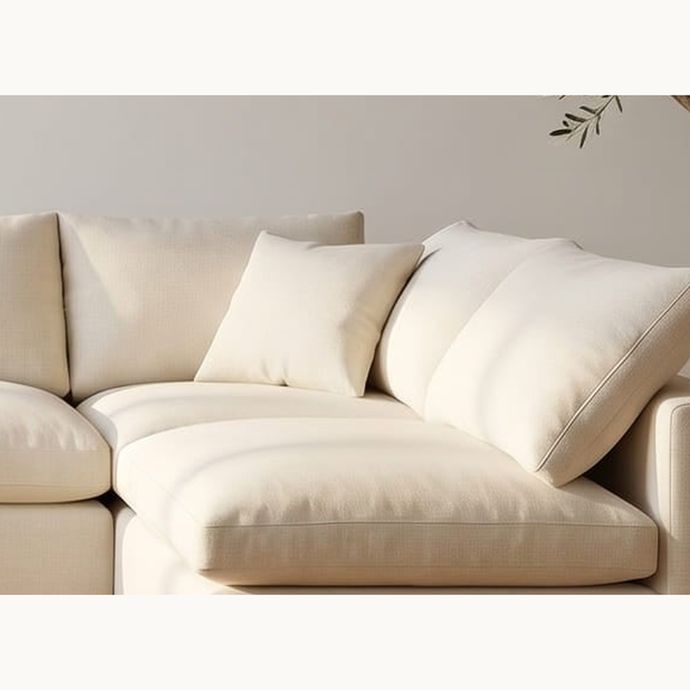 Nimbus corner module in ivory Belgian linen, backrest turning the corner