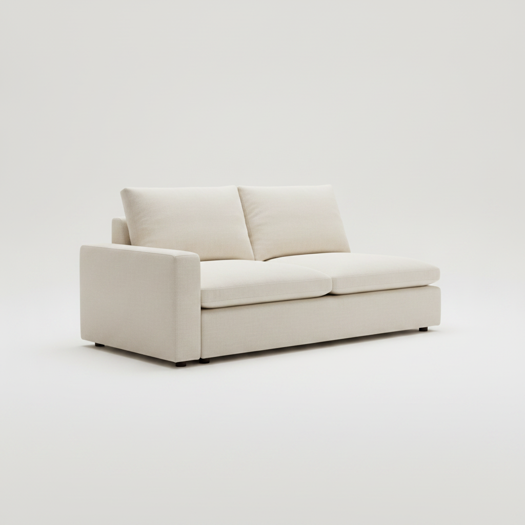 Nimbus one-arm module in ivory Belgian linen, three-quarter view