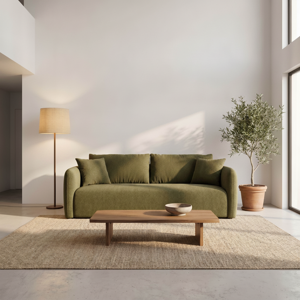 The Scarlett Loveseat in olive-green bouclé